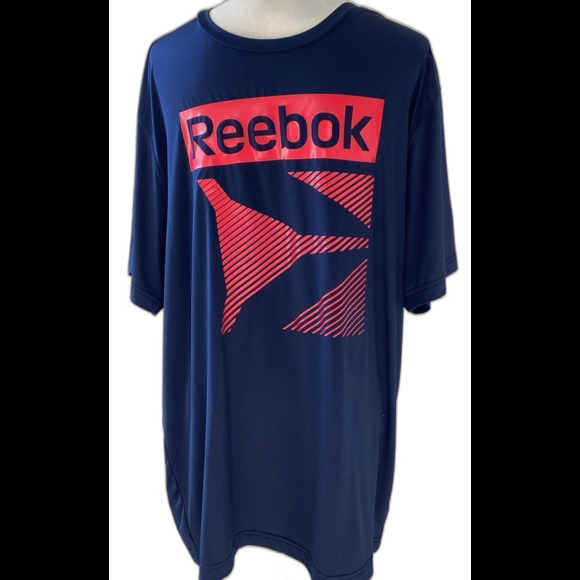 Reebok T-Shirt Men’s Size XL Color Navy Red Graphic Polyester Spandex Blend - Picture 1 of 8